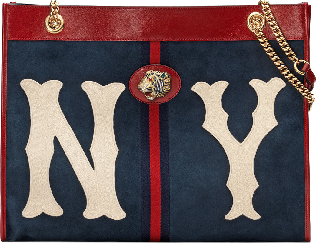 Gucci Linea Tiger Large Suede Tote Bag with NY Yankees MLB Patch