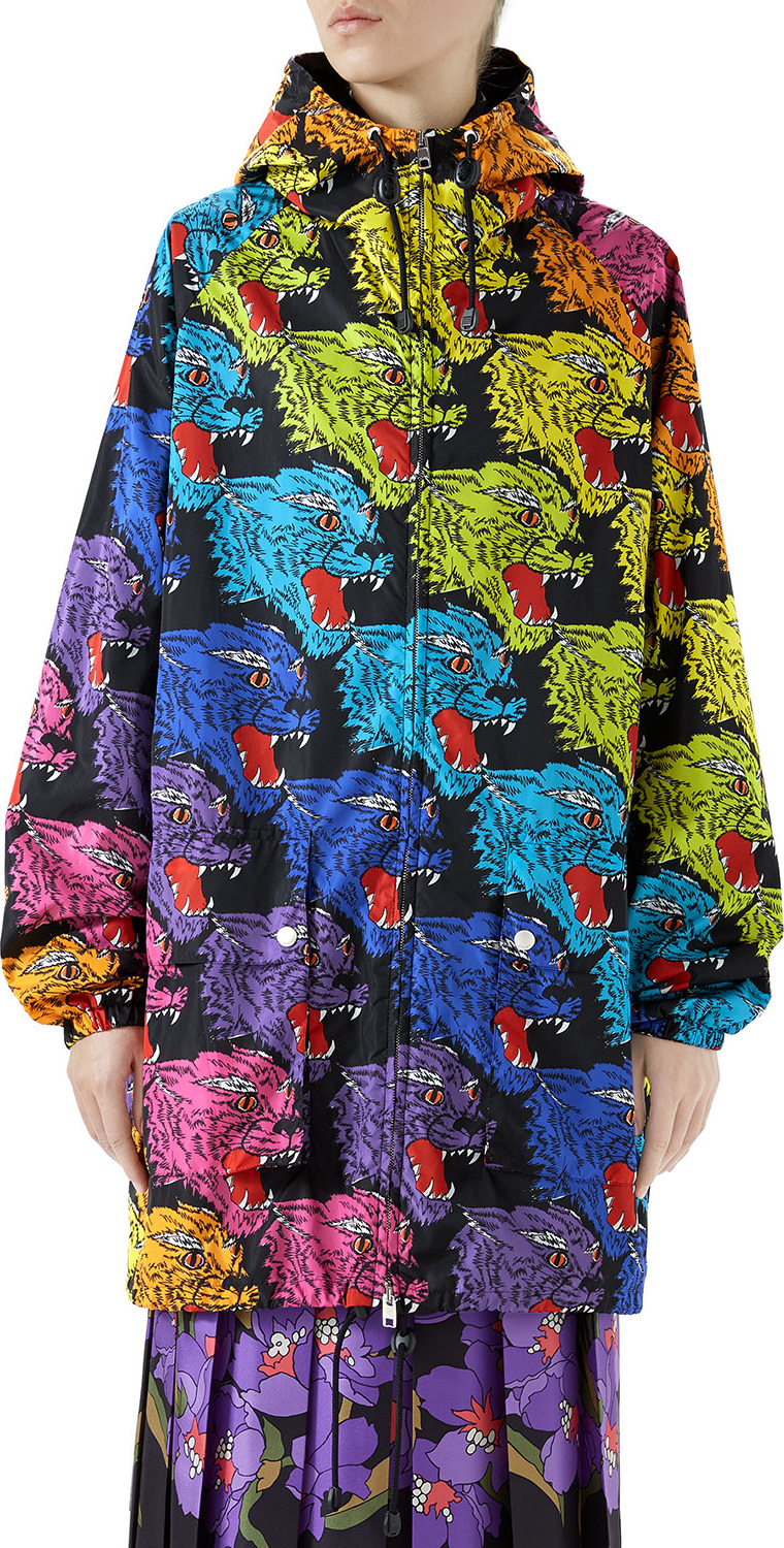 Gucci Rainbow Cat Zip-Front Hooded Jacket
