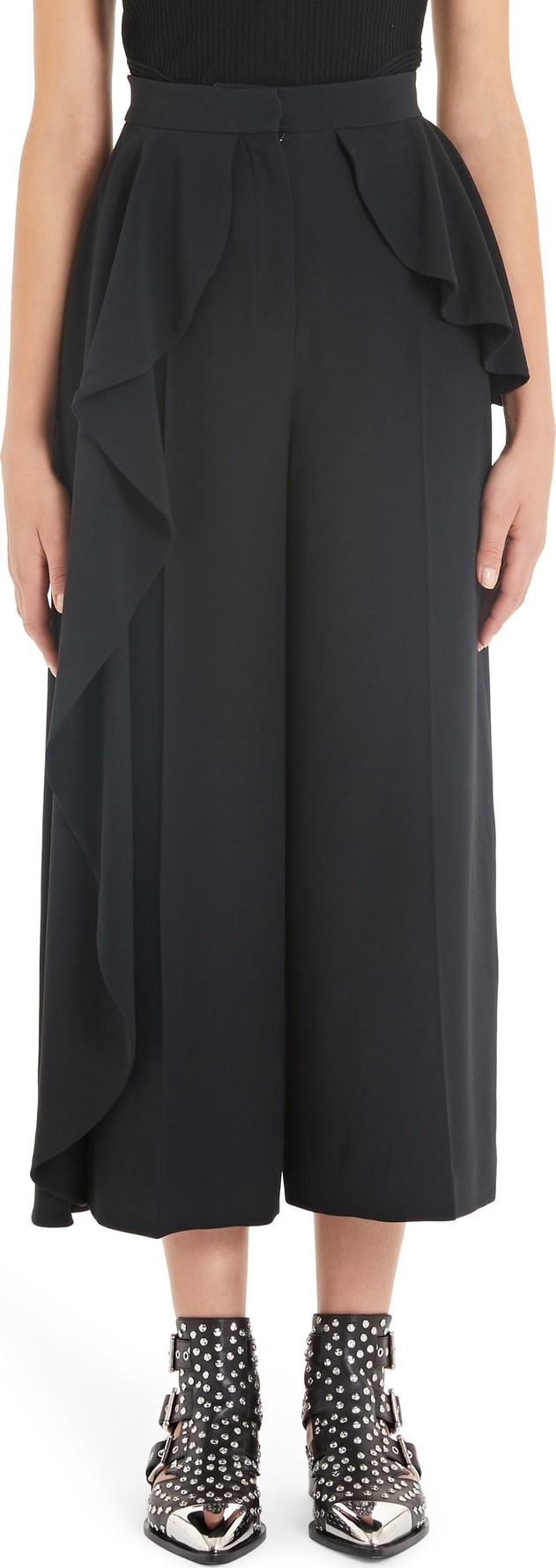 Alexander McQueen Peplum Wide Leg Crepe Pants