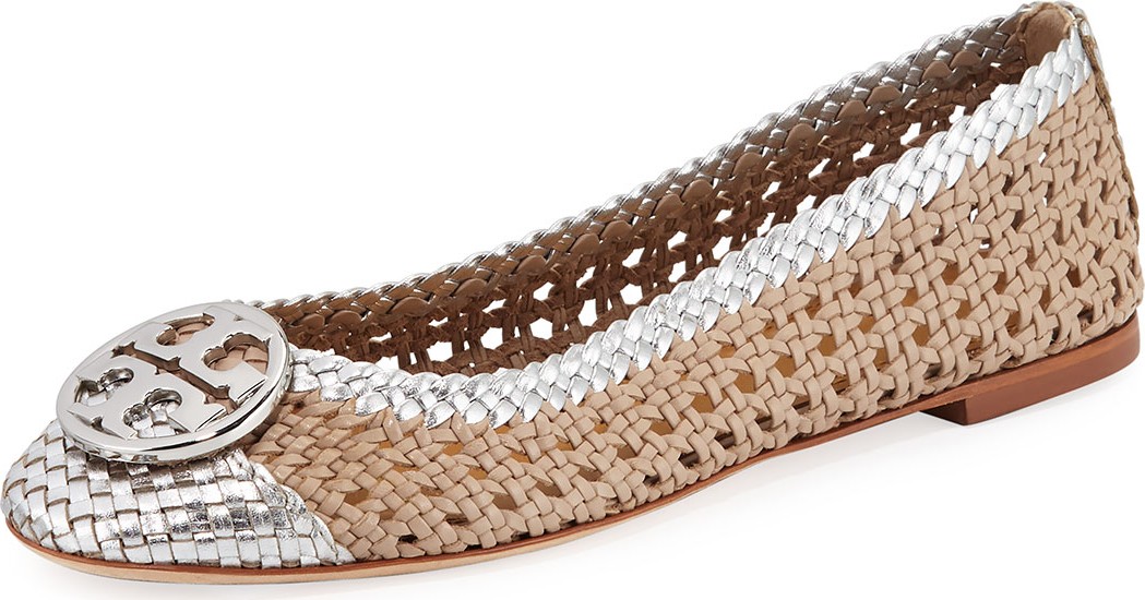 Tory Burch Chelsea Woven Metallic Leather Ballet Flats