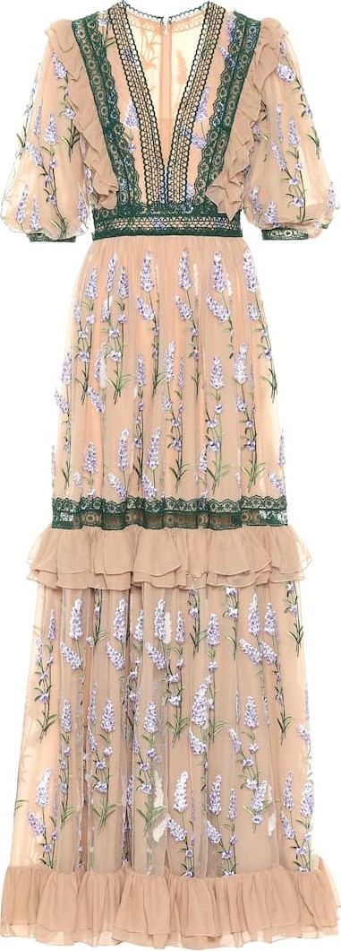 Costarellos Embroidered silk-blend tulle gown