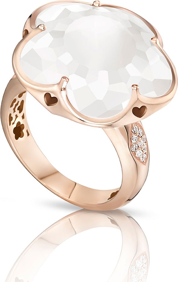 Pasquale Bruni Bon Ton White Quartz & Diamond Ring in 18K Rose Gold, Size 6.5