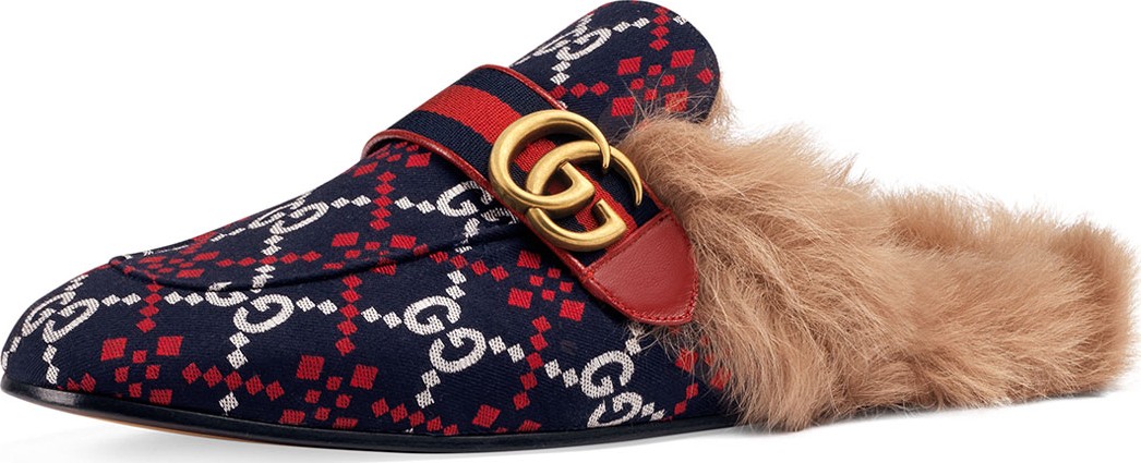 Gucci Men's Princetown Diamond Jacquard Slippers with Double G