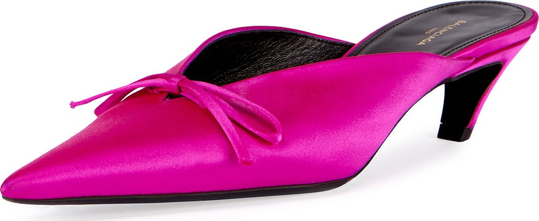 Balenciaga Satin Point-Toe Mule Pump
