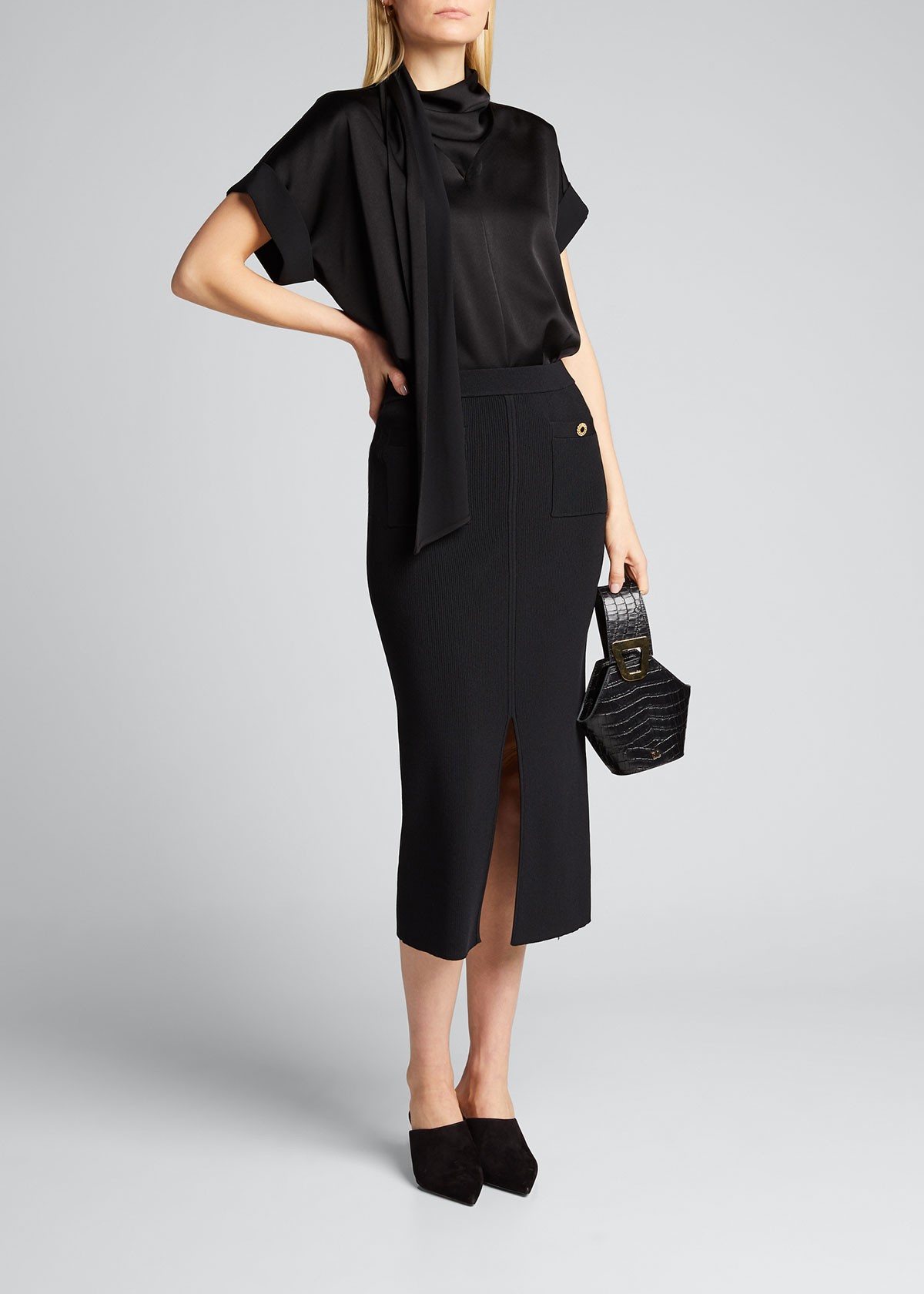 Jonathan Simkhai Rib-Knit Front-Slit Midi Skirt