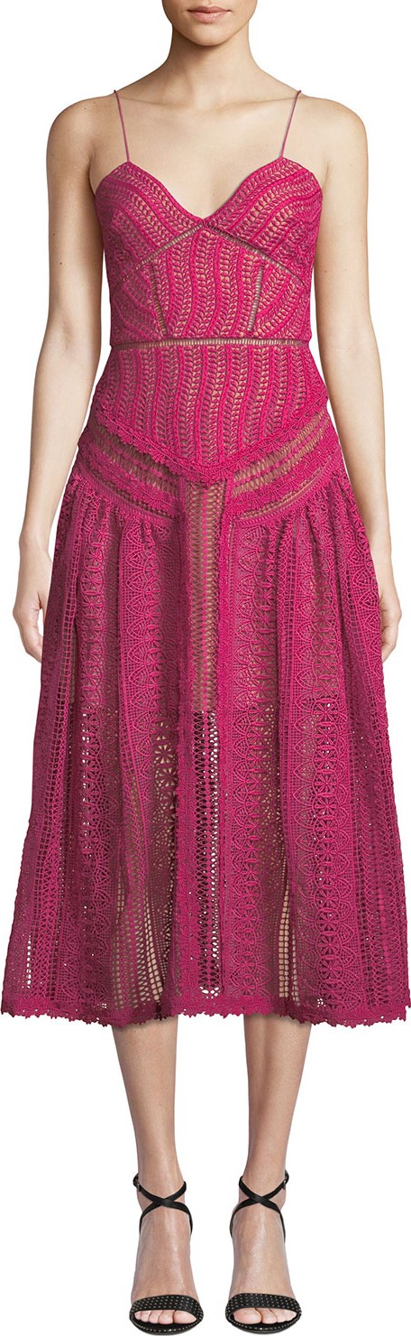 Self Portrait Floral Lace Sleeveless Midi Dress