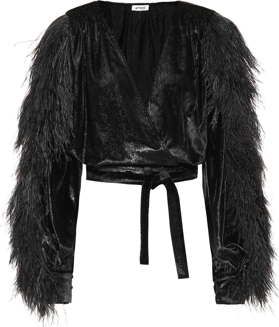 Attico Feather-trimmed wrap top