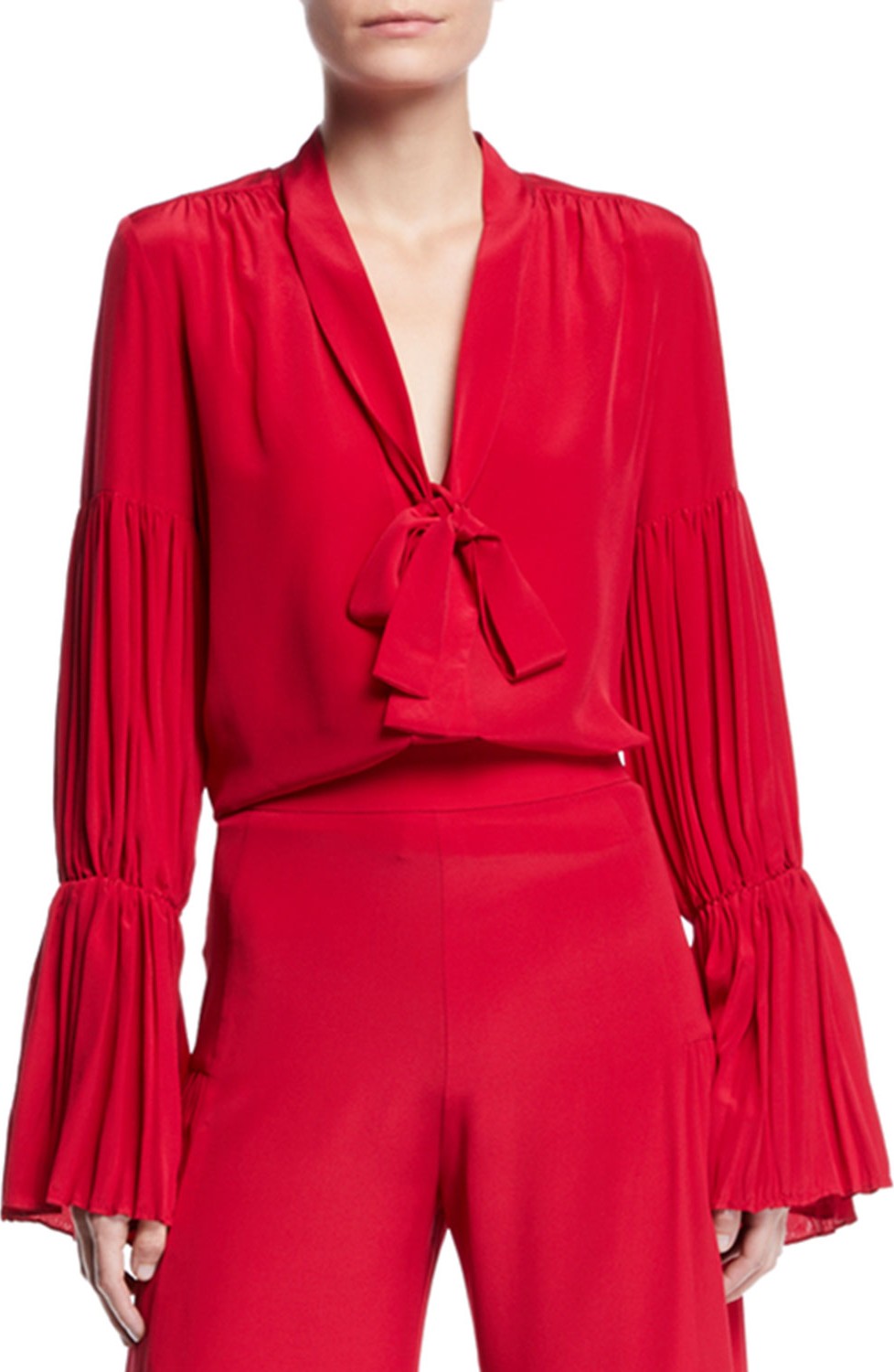 Alexis Tobit Tie-Neck Shirred Silk Top