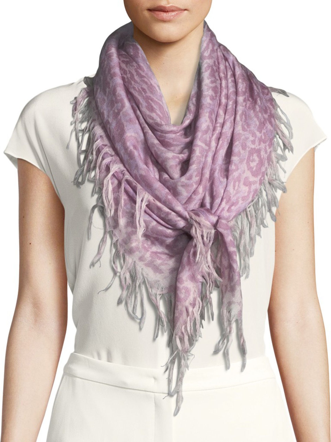 Zadig & Voltaire Noe Leopard Cashmere/Silk Fringe Scarf