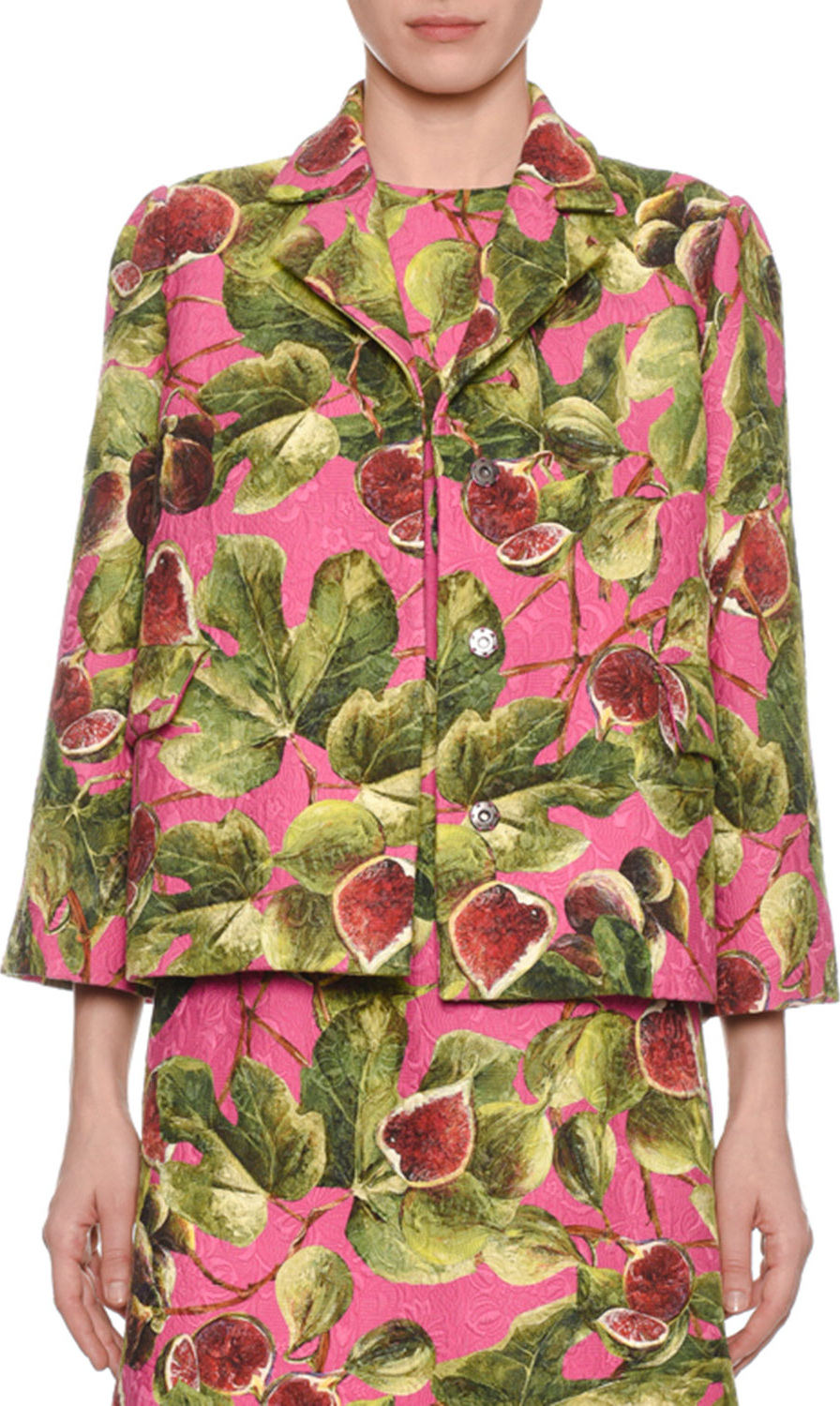 Dolce & Gabbana Fig-Print Boxy Brocade Jacket