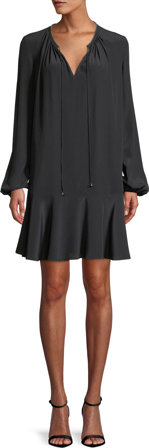 DIANE von FURSTENBERG Cinched-Sleeve Silk Keyhole Flounce Dress