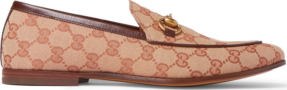 Gucci Jordaan Horsebit Leather-Trimmed Monogrammed Canvas Loafers