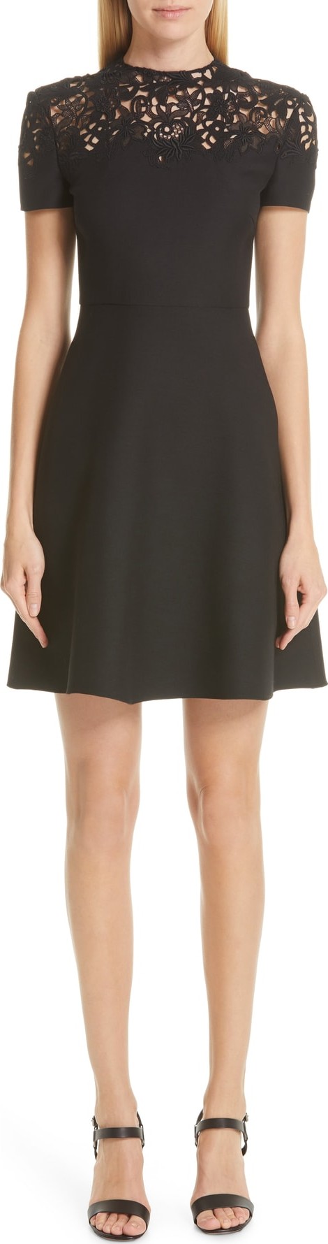 Valentino Lace Yoke Wool & Silk A-Line Dress