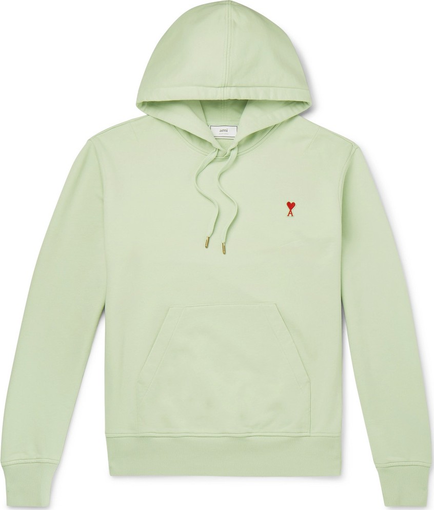 AMI Logo-Appliquéd Loopback Cotton-Jersey Hoodie