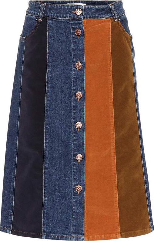 See By Chloé Velvet and denim midi skirt
