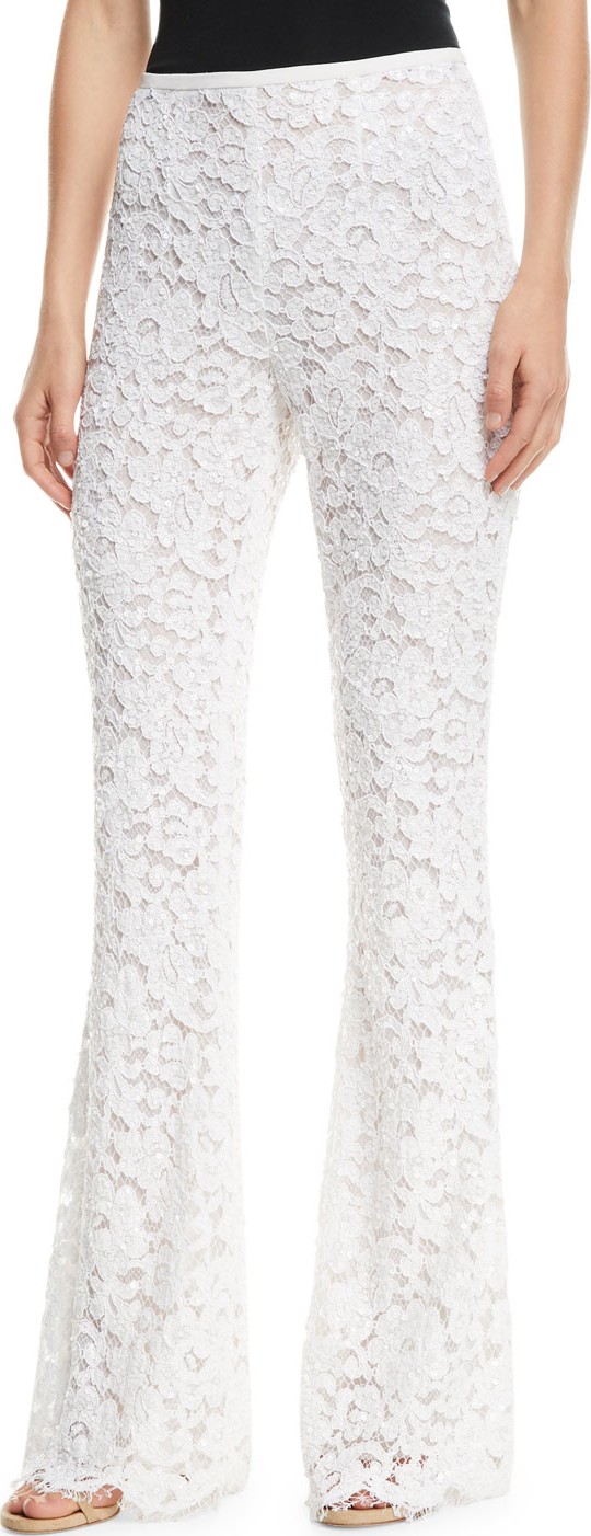 Michael Kors Side-Zip Flare-Leg Floral-Lace Pants