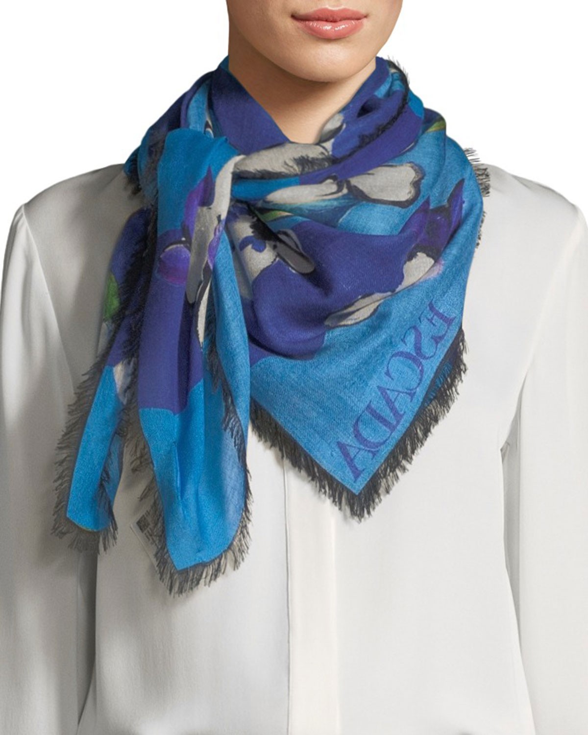 Escada Floral-Print Large-Square Scarf