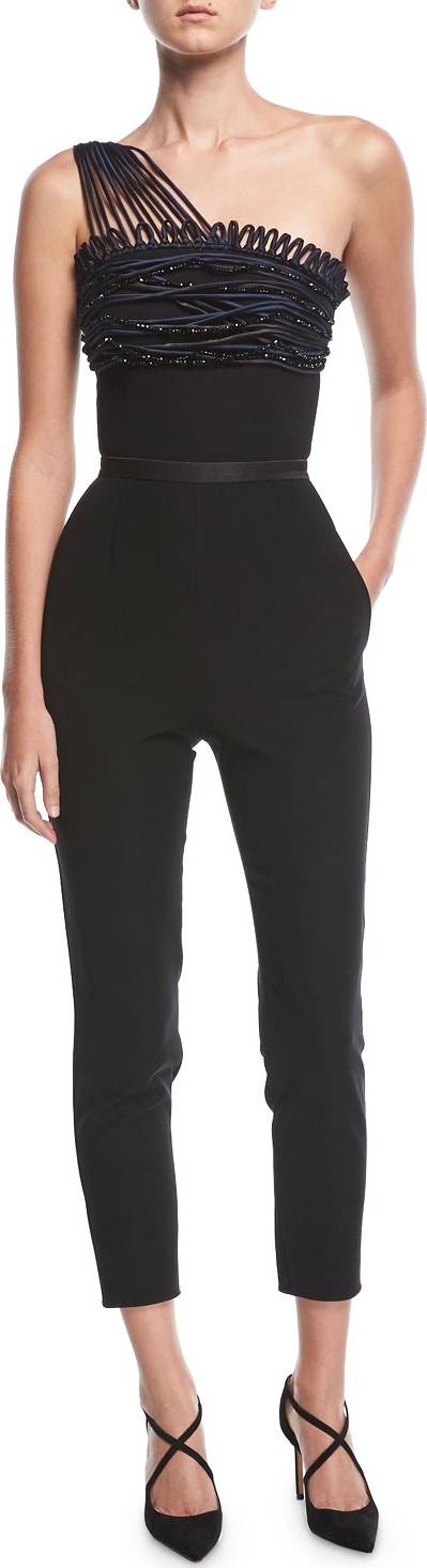 Emporio Armani One-Shoulder Skinny Crepe Jumpsuit