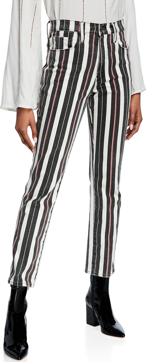 FRAME DENIM Le Sylvie Striped High-Rise Cropped Jeans
