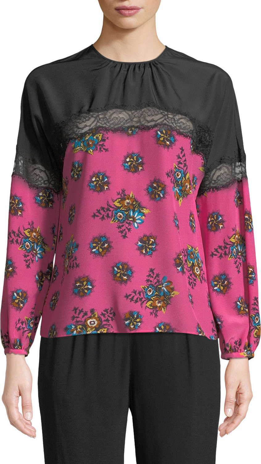 RED Valentino Bright Floral Print Silk Blouse