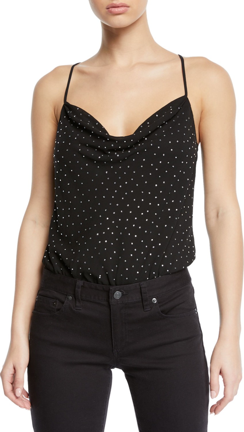 ASTR Cosmo Embellished Cowl-Neck Bodysuit