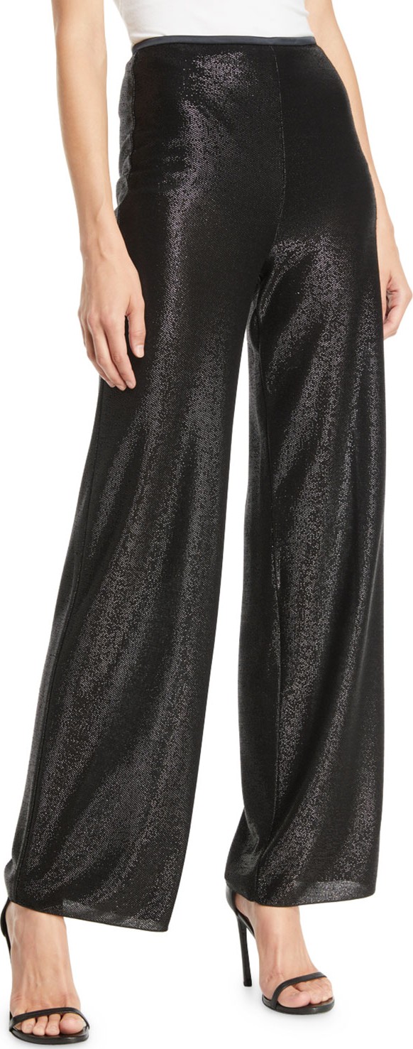 Emporio Armani Easy High-Waist Wide-Leg Metallic-Mesh Pull-On Pants