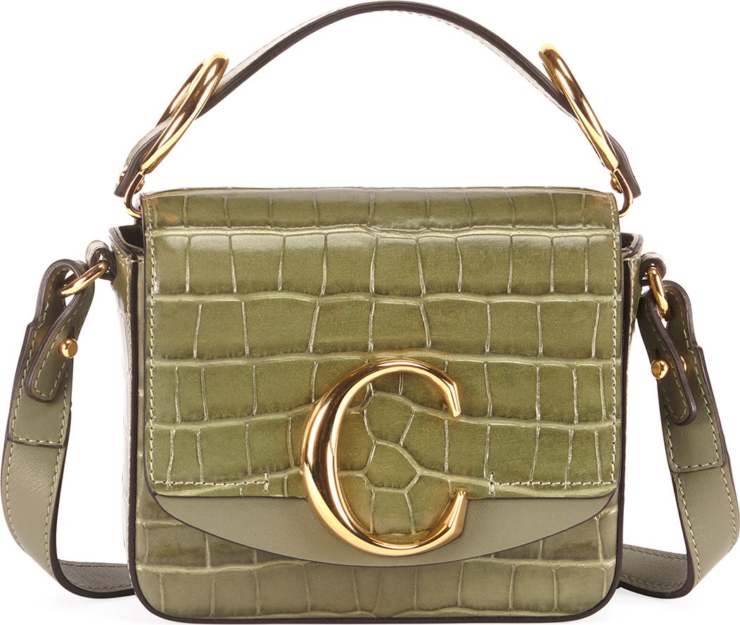 Chloe C Mini Croc-Embossed Calfskin Crossbody Bag