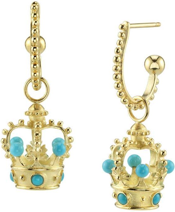 Cynthia Bach 18k Gold Turquoise Crown Hoop-Drop Earrings