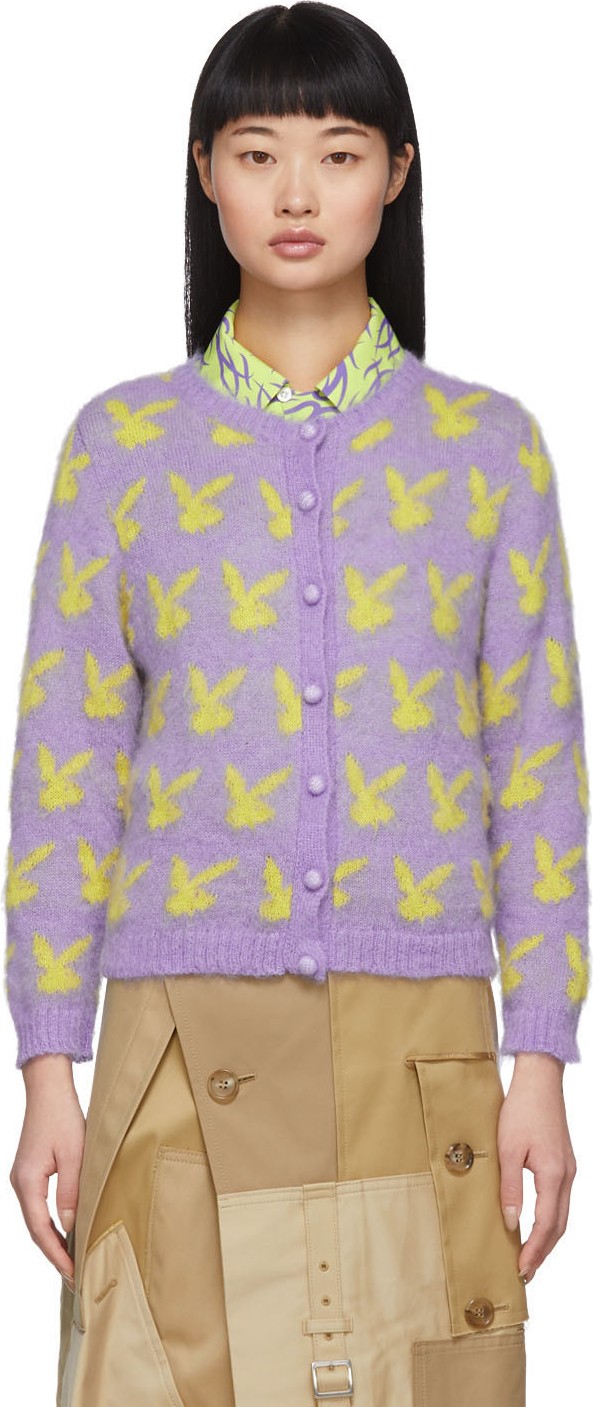 Ashley Williams Purple & Yellow Knit Bunny Cardigan