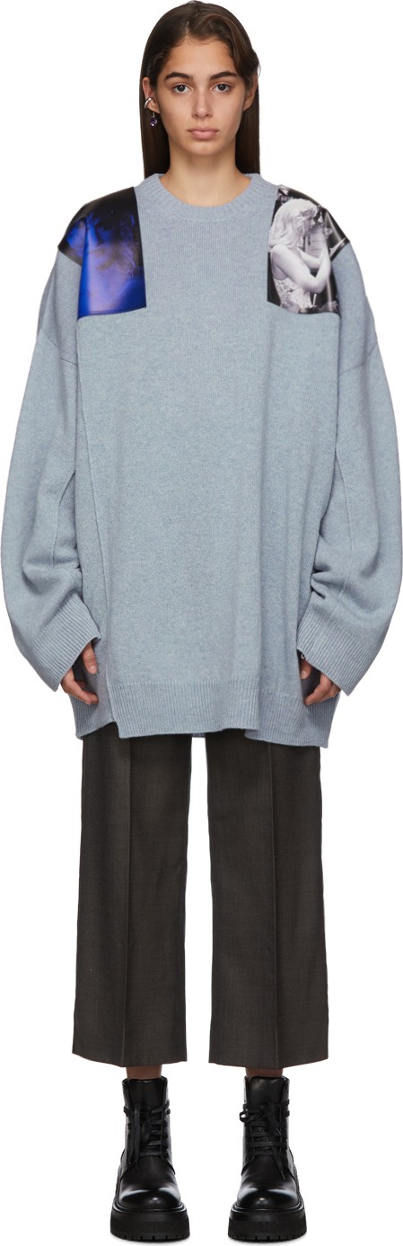 Raf Simons Blue Oversized Patches Sweater