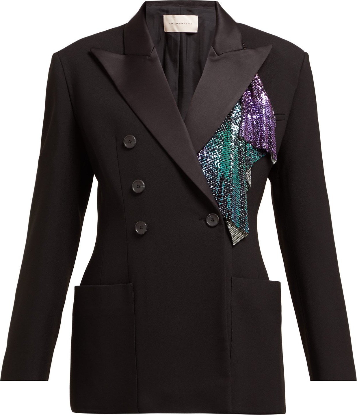 Christopher Kane Chainmail-trim double-breasted tuxedo jacket