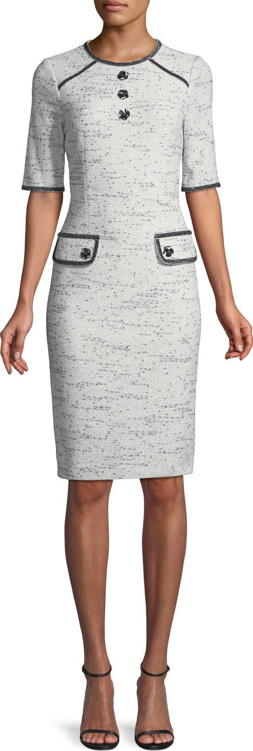 Rickie Freeman for Teri Jon Tweed Stretch Boucle Knee-Length Dress