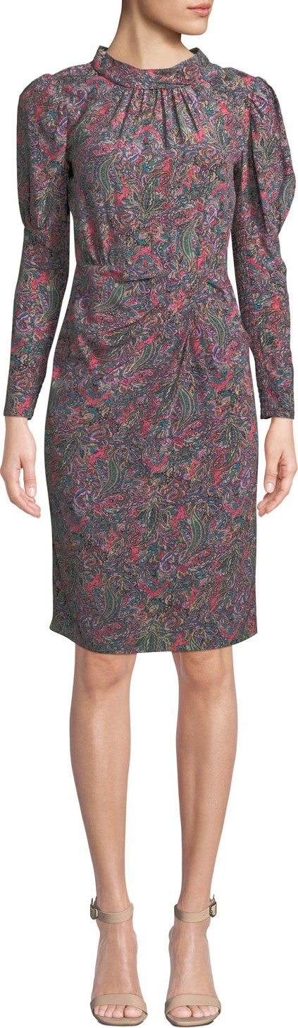 Rebecca Taylor Hudson Paisley Silk Long-Sleeve Dress
