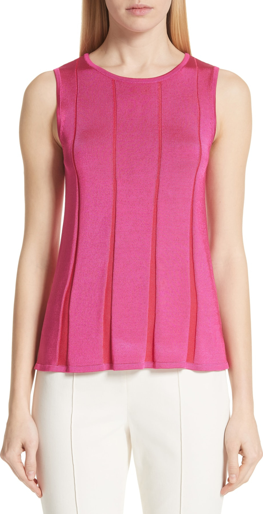 St. John Plaited Fit & Flare Sleeveless Sweater