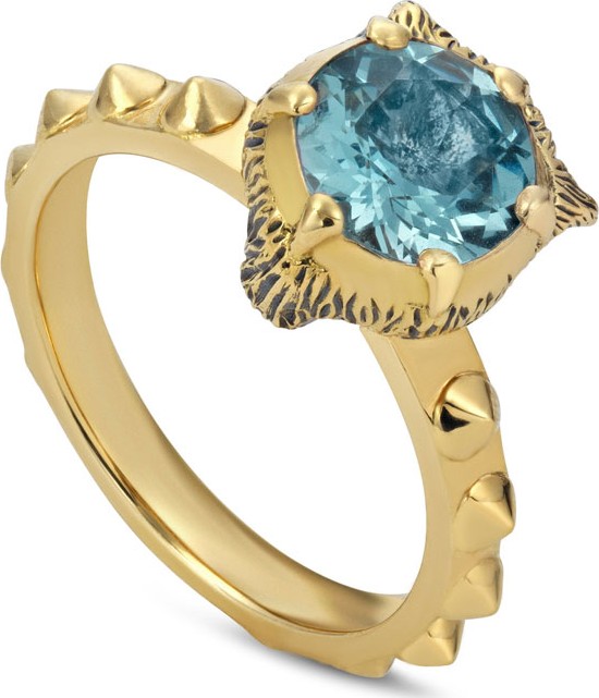 Gucci 18k Gold Le Marche des Merveilles Aqua Feline Ring, Size 6.25