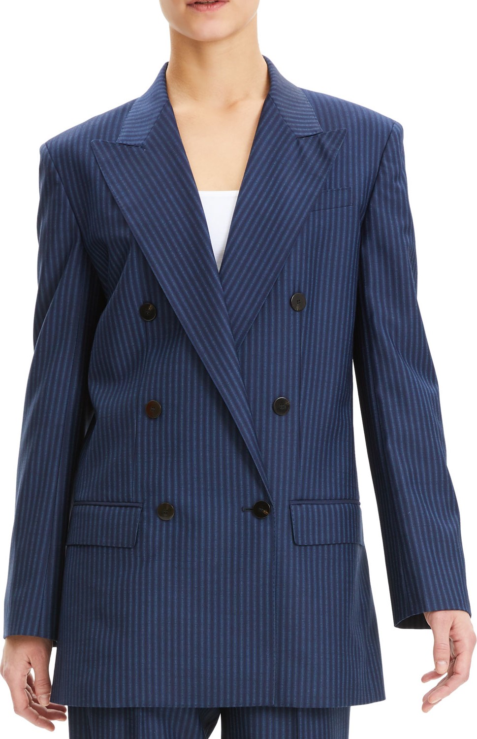Theory Striped Double-Breasted Wool Blazer