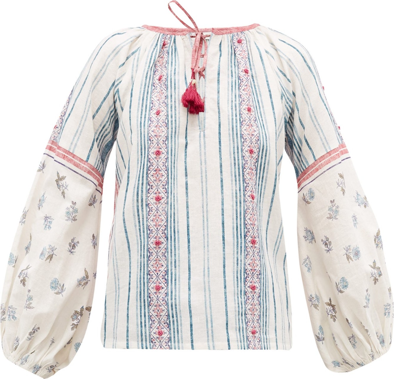 D'Ascoli Amagansett striped and floral-print cotton top