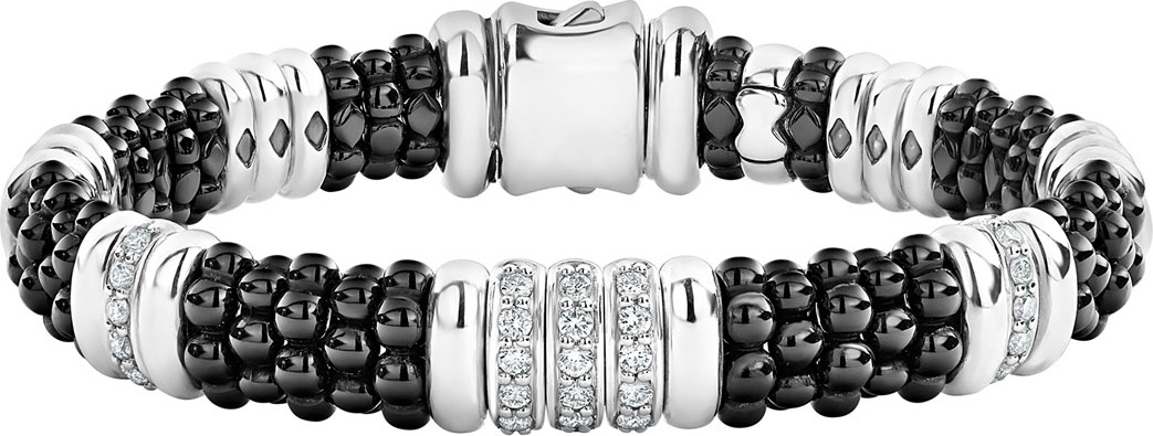 LAGOS Black Caviar Diamond 3-Link Bracelet - 9mm, Size S
