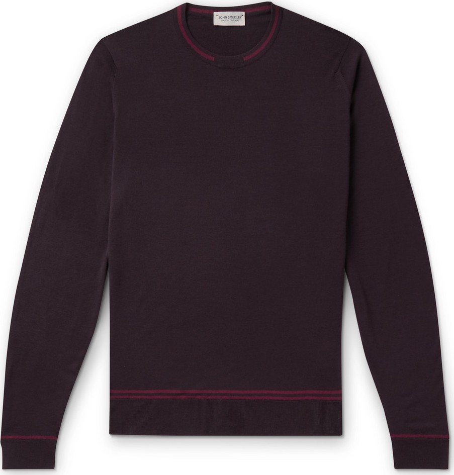 John Smedley Contrast-Tipped Merino Wool Sweater
