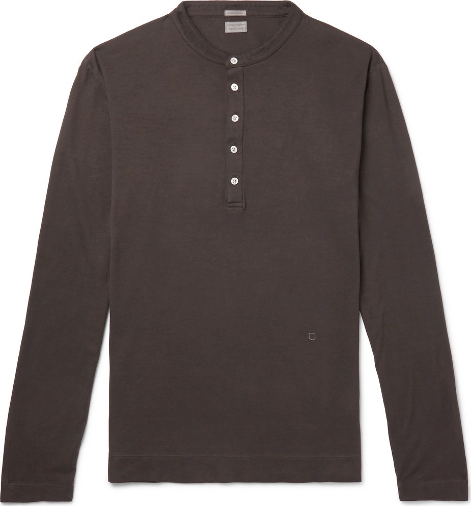 Massimo Alba Slim-Fit Garment-Dyed Cotton and Cashmere-Blend Henley T-Shirt