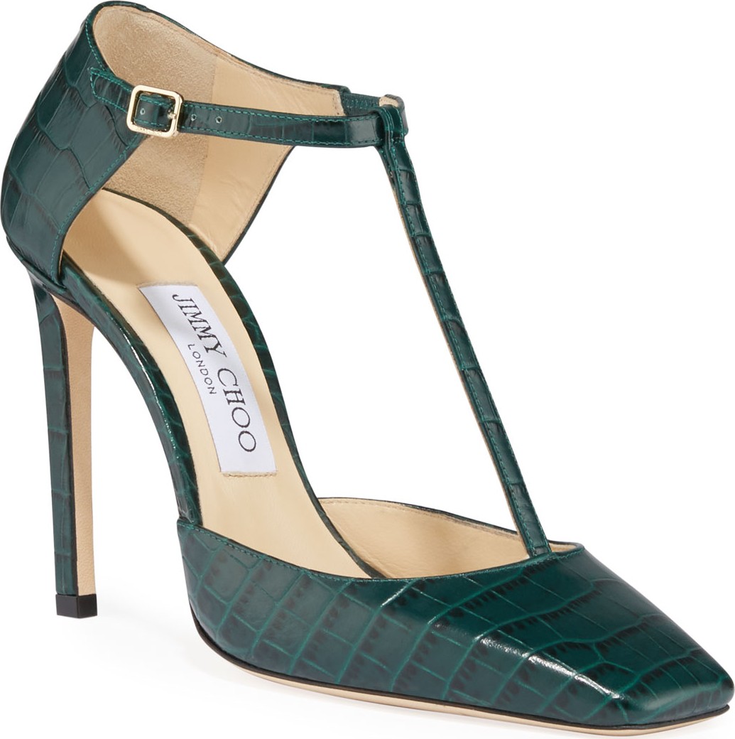 Jimmy Choo Lexica Crocodile-Print T-Strap Pumps