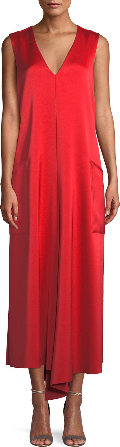 Tibi Sleeveless Bonded Satin Long Cocktail Dress
