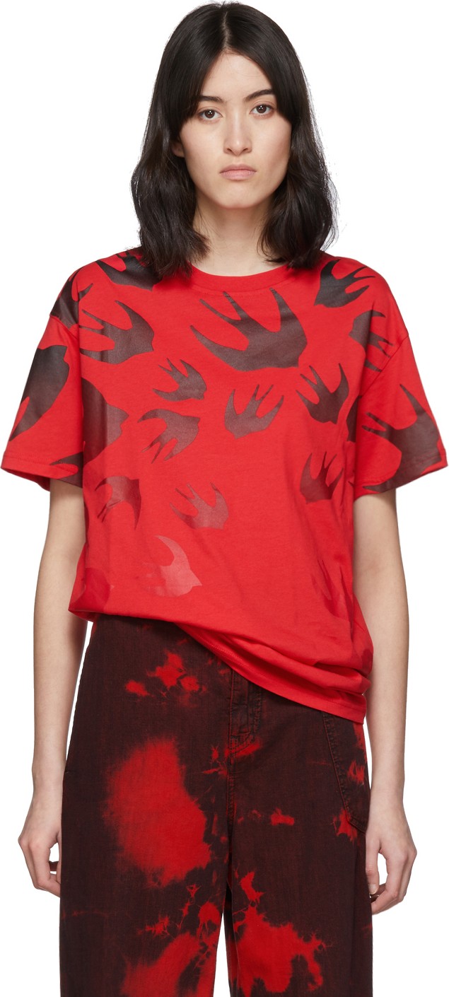 McQ - Alexander McQueen Red Swallow Boyfriend T-Shirt