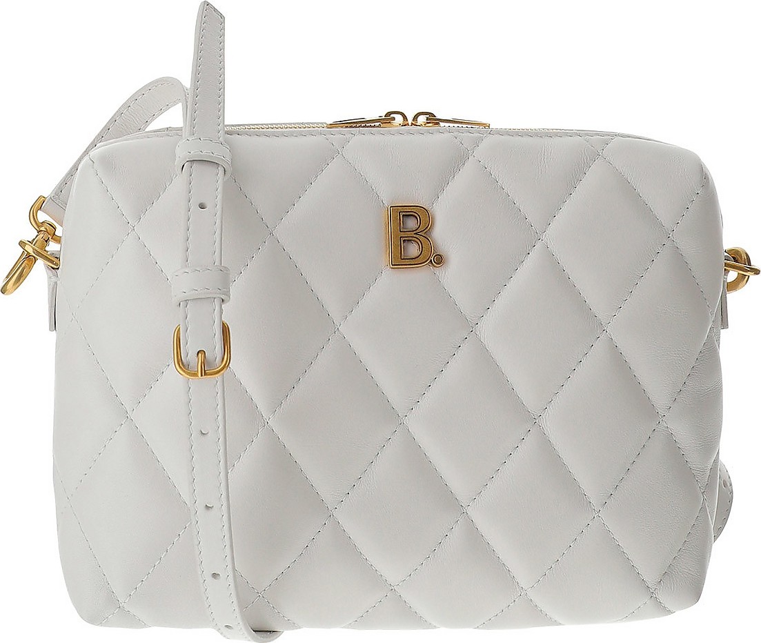 Balenciaga White Quilted Leather B Camera Bag