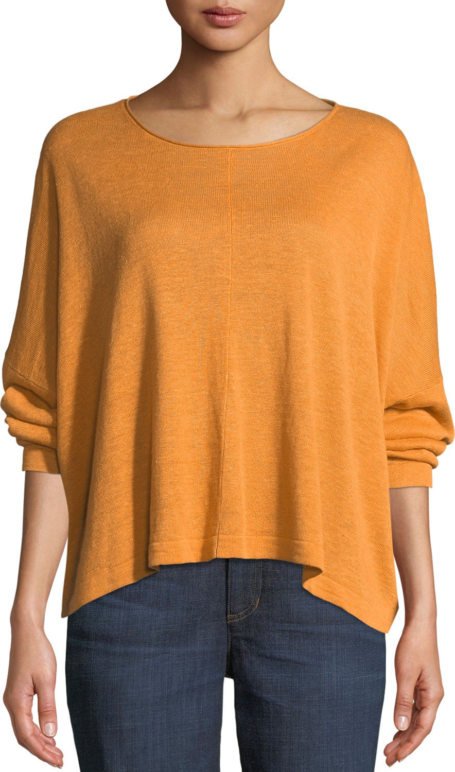 Eileen Fisher Organic Linen Jewel-Neck Box Top, Plus Size