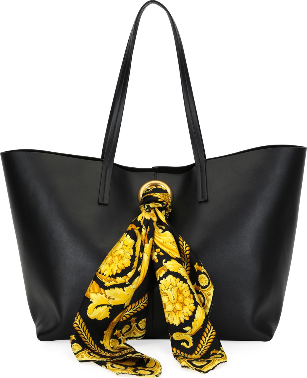 Versace Calf Leather Shoulder Tote Bag with Barocco Scarf