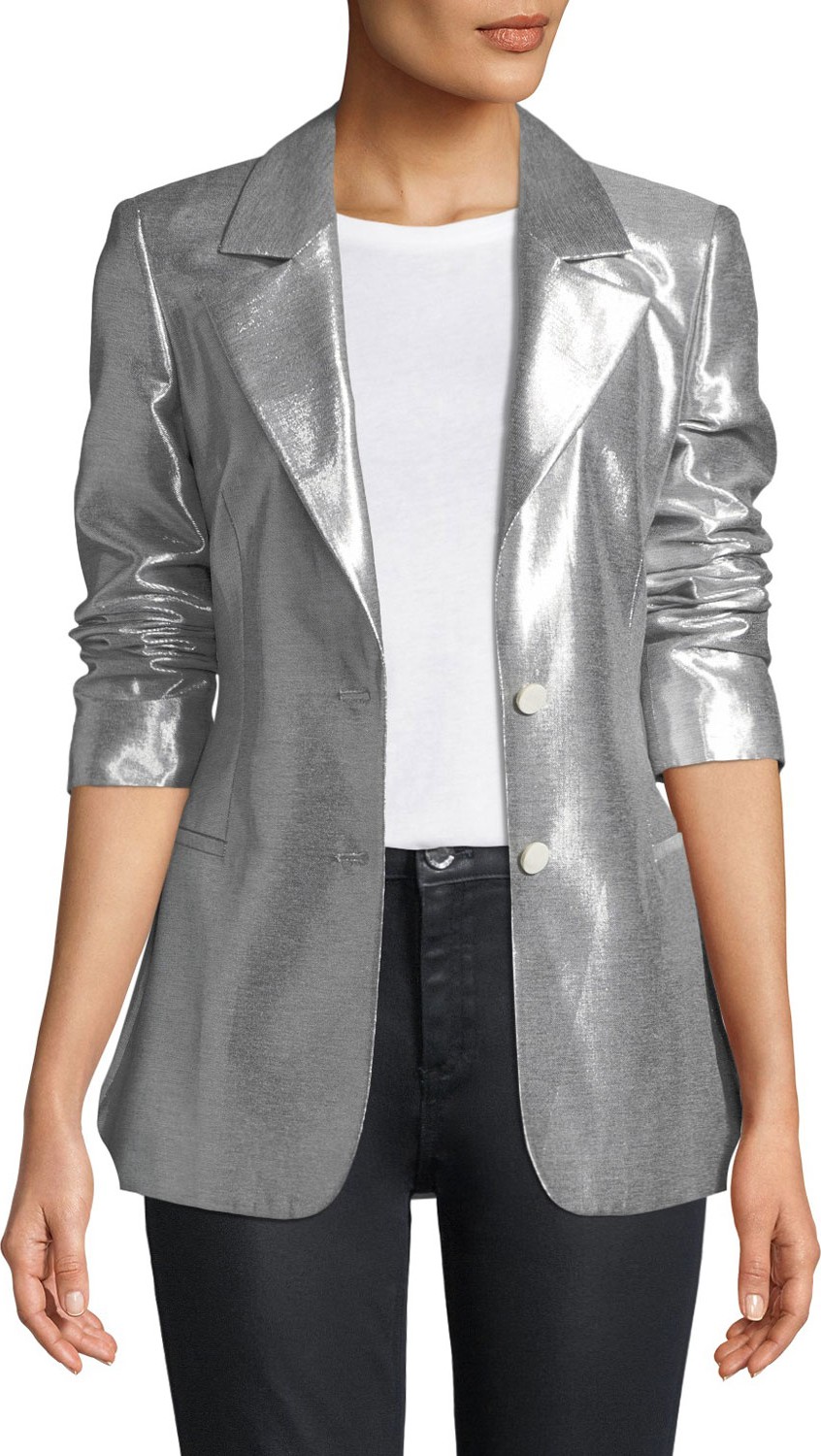 DIANE von FURSTENBERG Metallic Button-Front Blazer