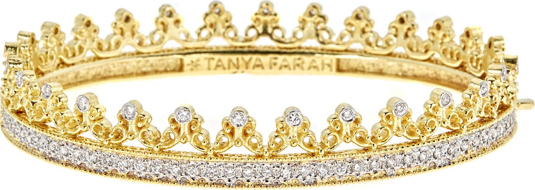 Tanya Farah Royal Couture 18K Gold Scroll Crown Bangle with Diamonds, 2.7tdcw