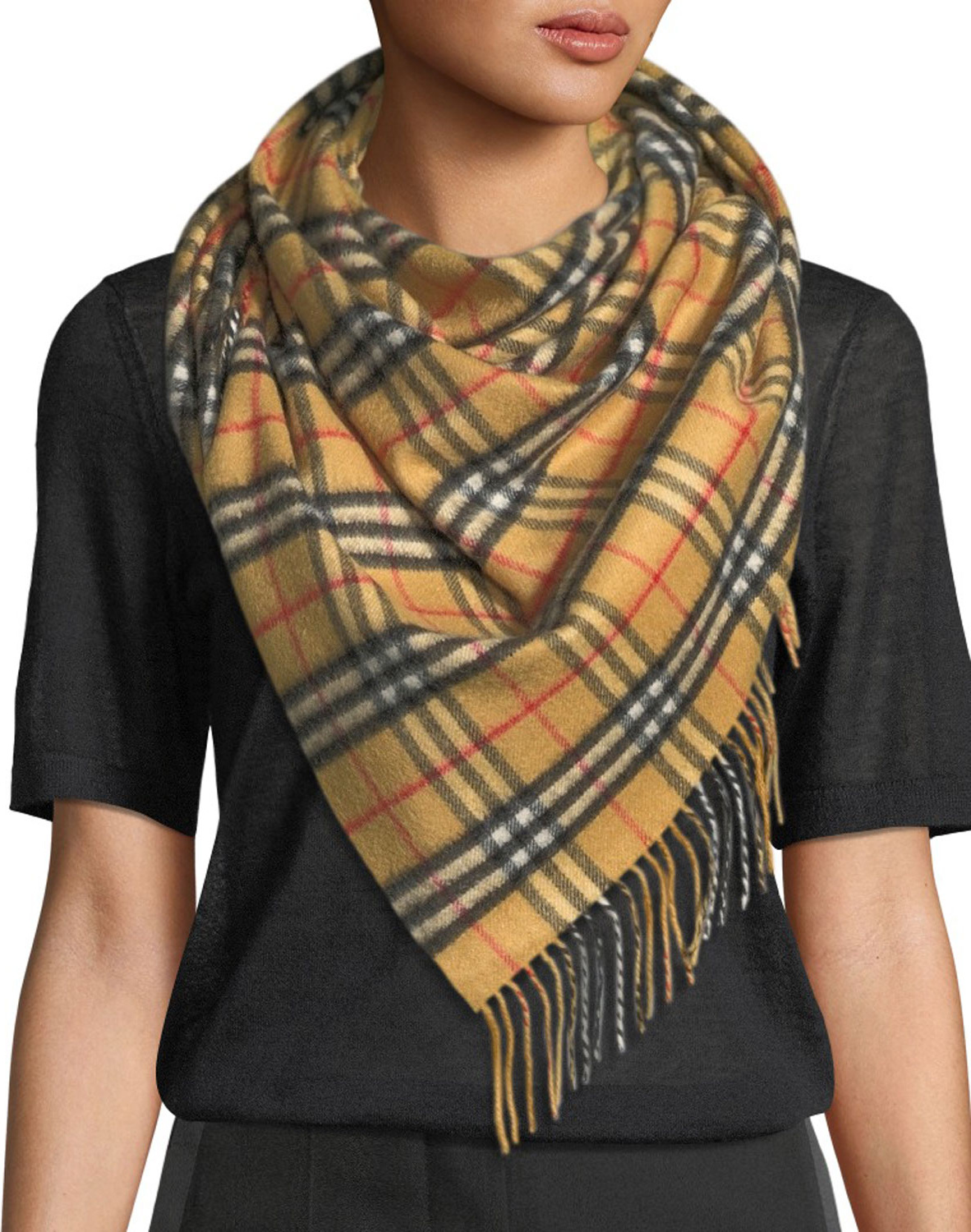 Burberry London England Vintage Check Cashmere Bandana Scarf