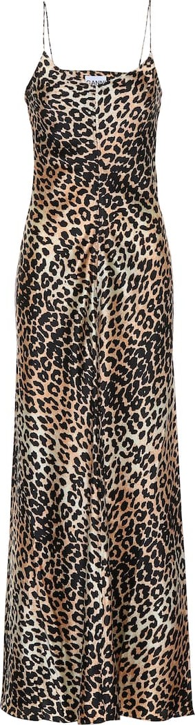 Ganni Leopard-printed silk slip dress